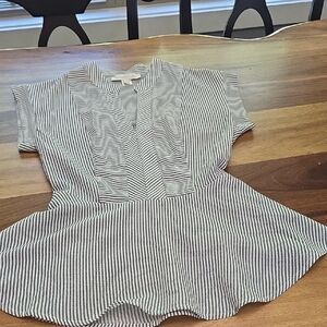 Monteau Black and White Peplum Blouse with Mandarin Collar